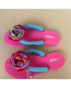 Pink & Blue Flower Crochet Flip-Flop (Available In Sizes)