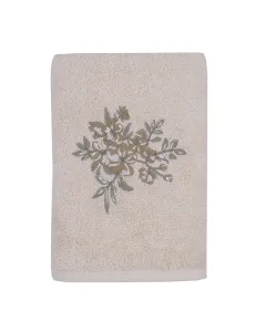 Nova Home Alaho Floral Embroidered Towel - 100% Cotton - 50x90 Cm - Natural