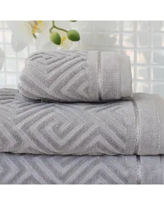 Nova Home Versace Jacquard Towel with Silver Details - 100% Cotton - 30x50 Cm - Grey/Silver