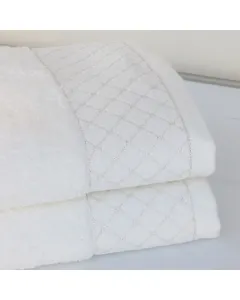 Nova Home Paragon Jacquard with Silver Details Towel - 100% Cotton - 50x90 Cm - White