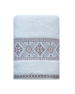 Nova Home Auric Jacquard Embroidered Towel - 100% Cotton - 50x90 Cm - Cream available at The Scout - Amman, Jordan