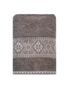 Nova Home Auric Jacquard Embroidered Towel - 100% Cotton - 50x90 Cm - Brown available at The Scout - Amman, Jordan