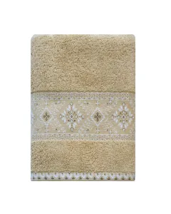 Nova Home Auric Jacquard Embroidered Towel - 100% Cotton - 50x90 Cm - Mustard available at The Scout - Amman, Jordan