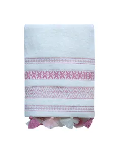 Nova Home Echo Jacquard Embroidered Towel - 100% Cotton - 50x90 Cm - Cream available at The Scout - Amman, Jordan