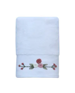 Nova Home Rose Mary Floral Embroidered Towel - 100% Cotton - 50x90 Cm - White available at The Scout - Amman, Jordan