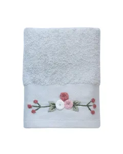 Nova Home Rose Mary Floral Embroidered Towel - 100% Cotton - 50x90 Cm - Grey available at The Scout - Amman, Jordan