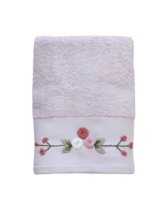 Nova Home Rose Mary Floral Embroidered Towel - 100% Cotton - 50x90 Cm - Pink available at The Scout - Amman, Jordan