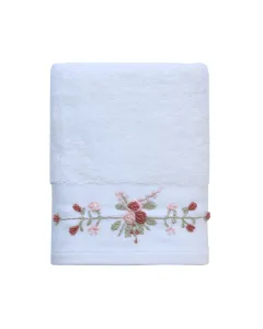 Nova Home Esra Floral Embroidered Towel - 100% Cotton - 50x90 Cm - White available at The Scout - Amman, Jordan