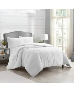 Nova Home Demion Embroidery Towel Jacquard Duvet Cover Set - White (Available In Sizes)