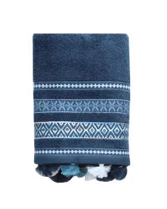 Nova Home Echo Jacquard Embroidered Towel - 100% Cotton - Navy (Available In Sizes)