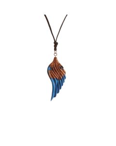 Angel Wing Necklace with Olive Wood and Blue Epoxy