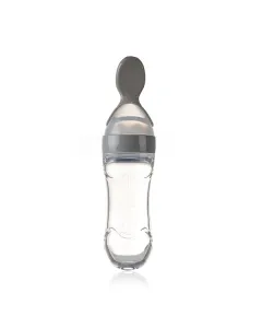 Babyjem Silicone Squeeze Feeding Bottle With Spoon - 90 ML - Grey