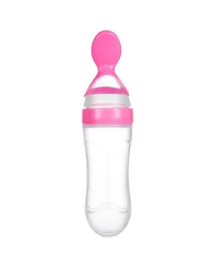 Babyjem Silicone Squeeze Feeding Bottle With Spoon - 90 ML - Pink