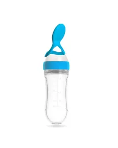 Babyjem Silicone Squeeze Feeding Bottle With Spoon - 90 ML - Blue