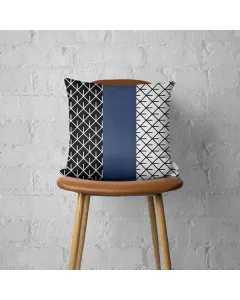 Nova Home Boho Chic Leather & Jacquard Cushion Cover - 45x45 cm - Navy & Black