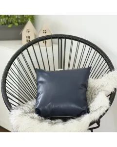 Nova Home Boho Chic Leather Cushion Cover - 45x45 cm - Navy