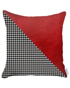 Nova Home Boho Chic Leather & Jacquard Cushion Cover - 45x45 cm - Red