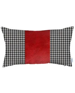 Nova Home Boho Chic Leather & Jacquard Cushion Cover - 30x50 cm - Red