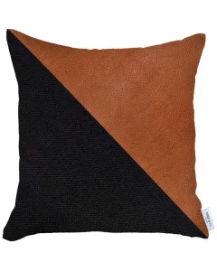 Nova Home Boho Chic Leather & Jacquard Cushion Cover - 45x45 cm - Brown & Black