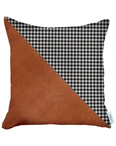 Nova Home Boho Chic Leather & Jacquard Cushion Cover - 45x45 cm - Brown