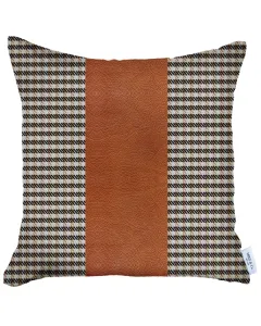 Nova Home Boho Chic Leather & Jacquard Cushion Cover - 45x45 cm - Brown