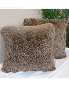 Nova Home Malea Long Shaggy Fur Cushion Cover - 45x45 cm - Taupe