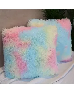 Nova Home Ombre Long Shaggy Fur Cushion Cover - 45x45 cm - Rainbow