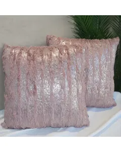 Nova Home Harlow Silver Metallic Print Fur Cushion Cover - 45x45 cm - Pink