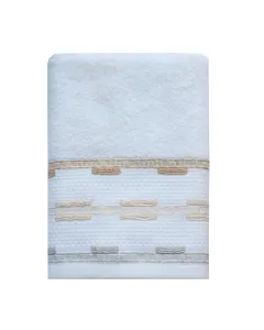 Nova Home Luster Jacquard Embroidered Towel with Silver Details - 100% Cotton - 30x50 Cm - Cream