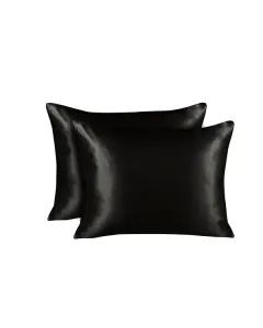 Nova Home Yildiz Satin Pillow Case Set - 2Pcs - Black