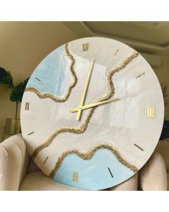 Ivory and Blue Crystal Wall Clock