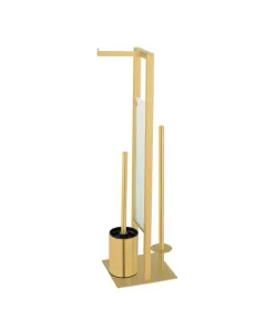 Wenko "Rivalta" Standing Toilet Paper Holder & Toilet Brush - Stainless Steel - Gold