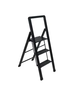 Wenko Alu-Smart Folding Stepladder 3-Step Household Ladder - Aluminum - Black