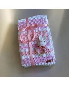 Baby Girl Blanket + Rabbit Rattle Toy