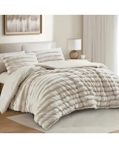 Nova Home Hills Printed Fur Comforter Set - Single/Twin - 4Pcs - Stone available at The Scout - Amman, Jordan