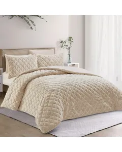 Nova Home Rubik Embroidered Fur Comforter Set - Single/Twin - 4Pcs - Beige available at The Scout - Amman, Jordan