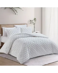 Nova Home Rubik Embroidered Fur Comforter Set - Single/Twin - 4Pcs - Ivory available at The Scout - Amman, Jordan