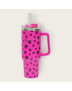 Pink Paw Print Tumbler with Black Prints available at The Scout - Amman, Jordan