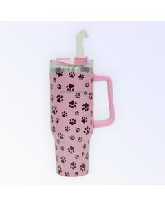 Pink Paw Print Tumbler with Handle and Straw available at The Scout - Amman, Jordan
