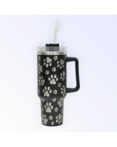 Black Paw Print Tumbler with Handle and Straw available at The Scout - Amman, Jordan