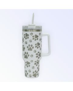White Paw Print Tumbler with Handle and Straw available at The Scout - Amman, Jordan