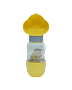 Yellow and Gray Portable Pet Water Bottle with Paw-Shaped Cap available at The Scout - Amman, Jordan