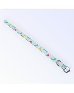 Image of "Patterned Dog Collar with Colorful Bone and Heart Design (Medium)" from TheScout Marketplace