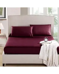 Nova Home "MicroBasic" Fitted Sheet Set - 3 Pcs - Queen - Burgandy available at The Scout - Amman, Jordan