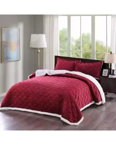 Nova Home Brielle Winter Bed Spread Set Single/Twin- 3 Pcs  - Burgandy