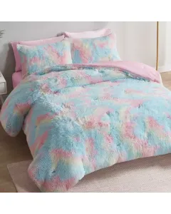 Image of "Nova Home Ombre Winter Shaggy Fur Comforter Set - King/Super King- 6 Pcs - Rainbow" from TheScout Marketplace