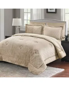 Nova Home Landers 3D Embossed Velvet Flannel Winter Comforter Set - Single/Twin- 4 Pcs - Beige available at The Scout - Amman, Jordan