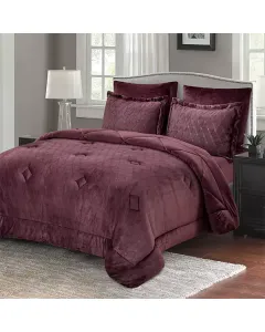 Nova Home Landers 3D Embossed Velvet Flannel Winter Comforter Set - Single/Twin- 4 Pcs - Rosemary