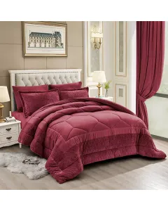 Nova Home Bee Cell Embossed Flannel Winter Comforter Set - Burgandy (Available in Sizes)