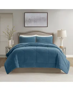 Nova Home Essentials Velvet Flannel To Sherpa Winter Comforter - King- Blue (Available with Sizes) available at The Scout - Amman, Jordan
